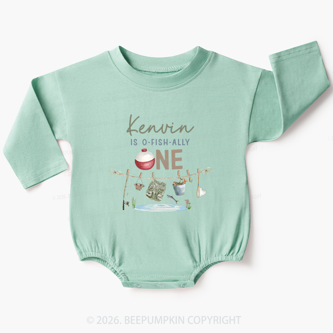 Personalized O-Fish-Ally One Birthday Fishing Baby Bubble Romper
