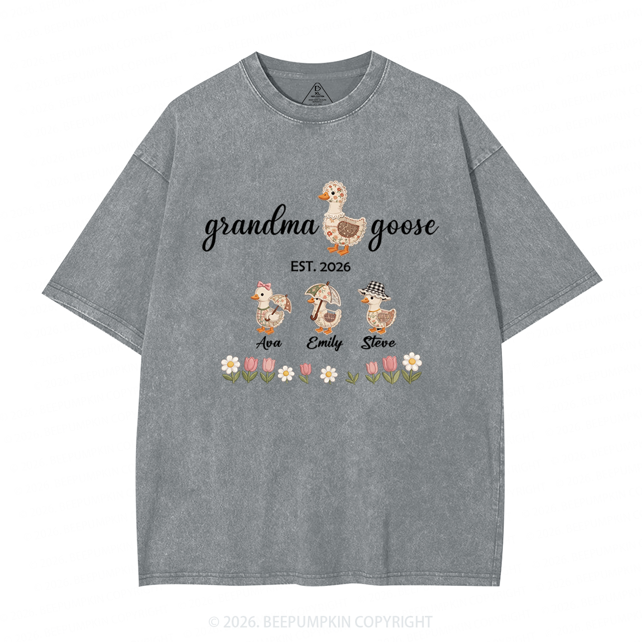 Personalized Goose Little Goslings Adult Washed T-Shirts