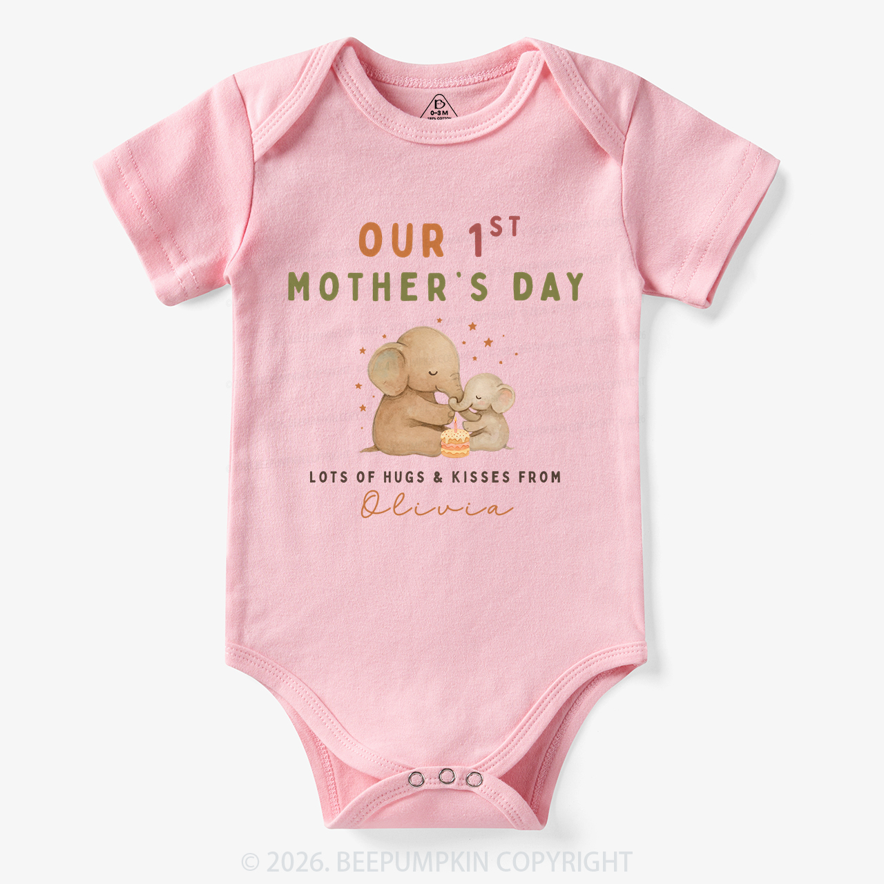 Personalized First Mother's Day Cute Elephant Bodysuit