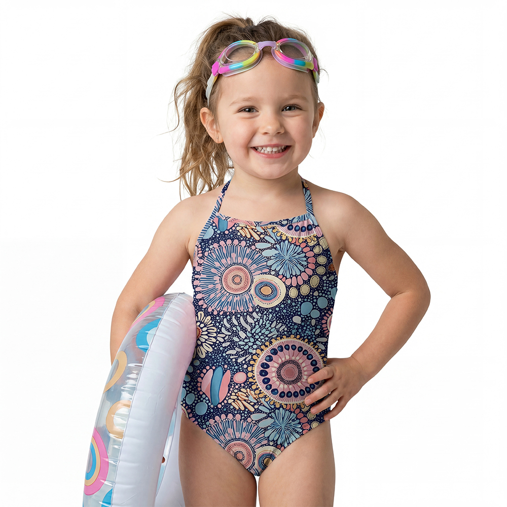 Retro Daisy Girls Halter Tie Swimsuit