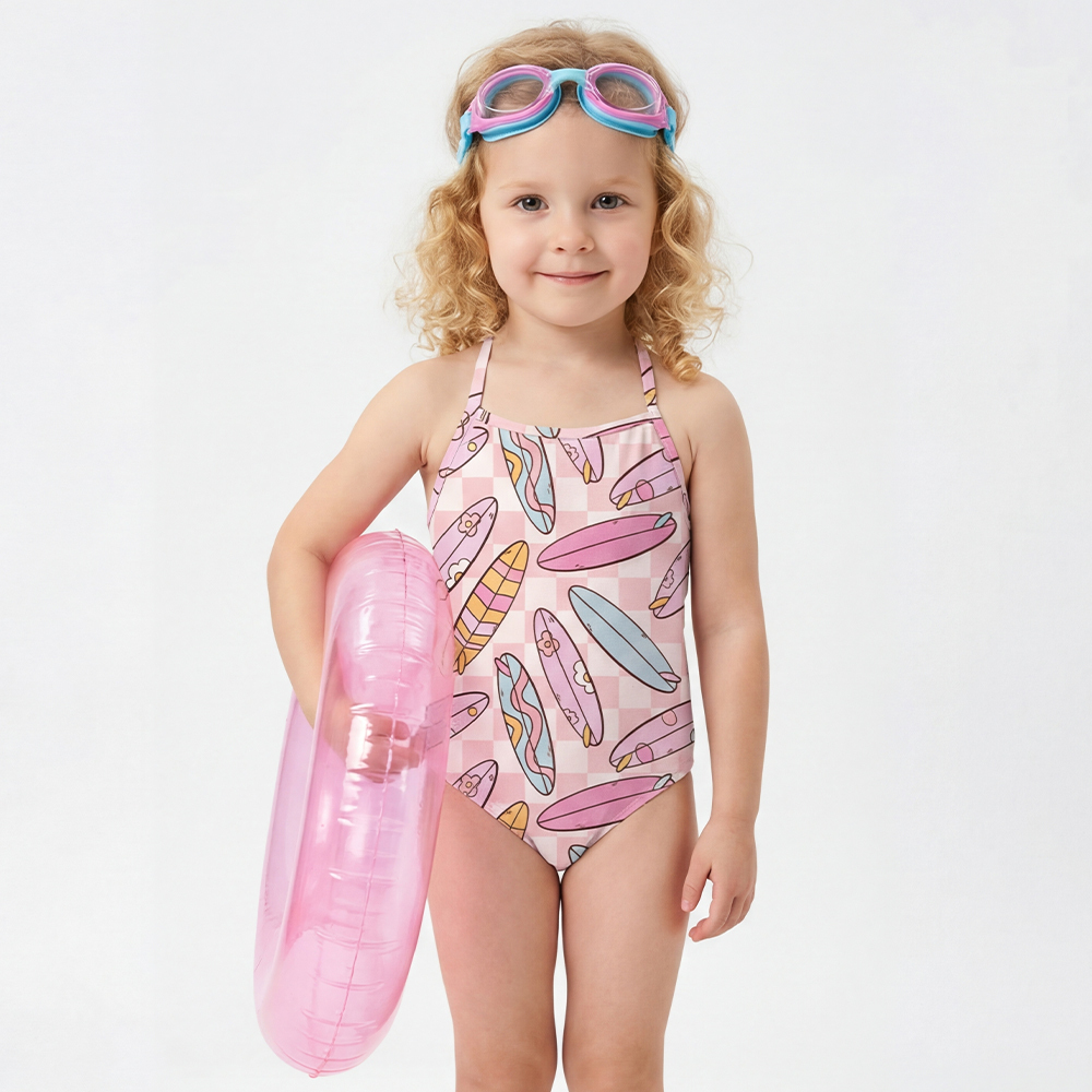 Pastel Surfboard Girls Halter Tie Swimsuit