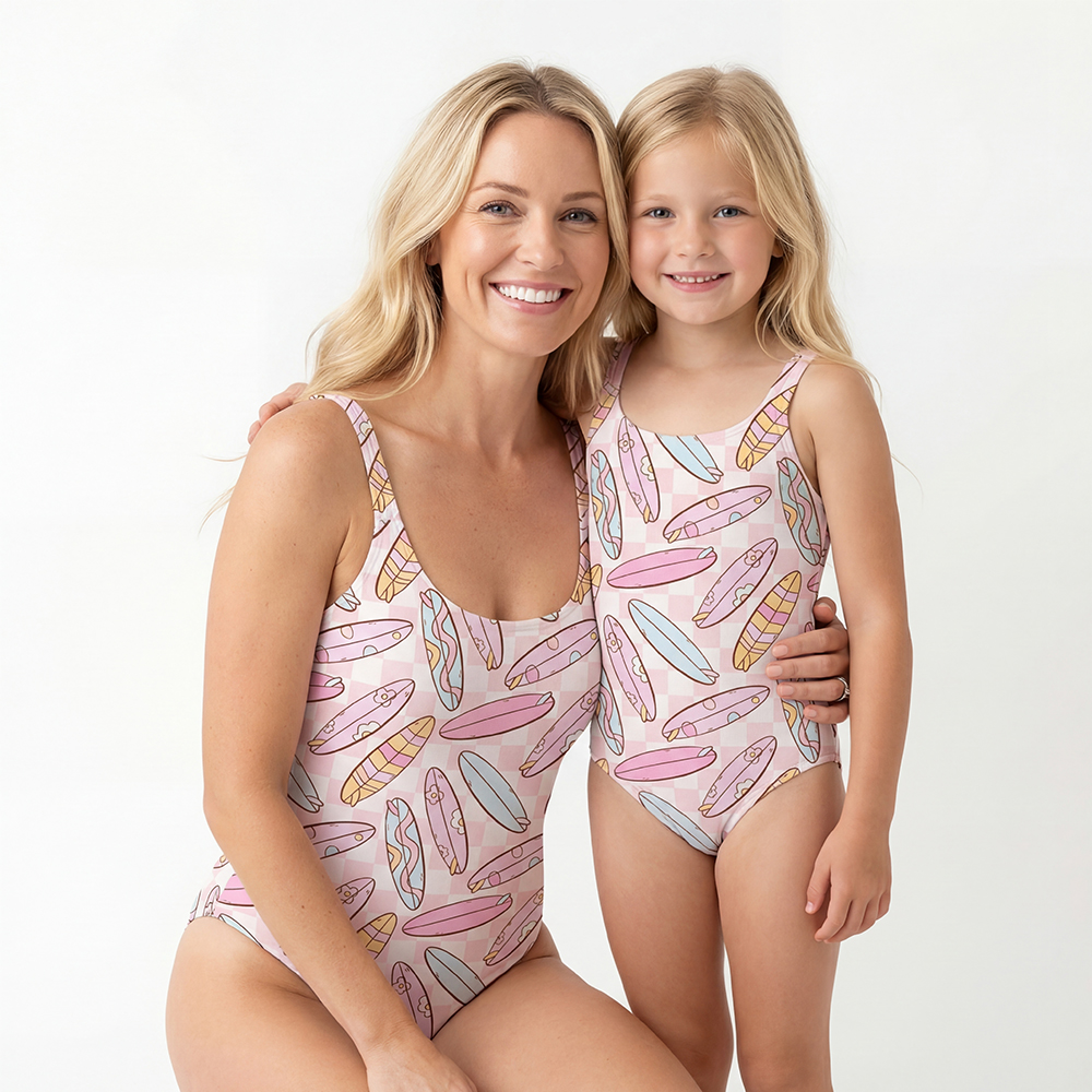 Pastel Surfboard Mom&Me Halter Tie Swimsuit