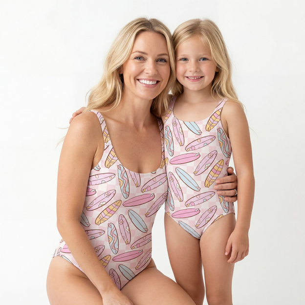 Pastel Surfboard Mom&Me Halter Tie Swimsuit