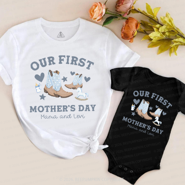 First Mother's Day Cowboy Cowgirl Western Farm Mom&Me Matching T-Shirts