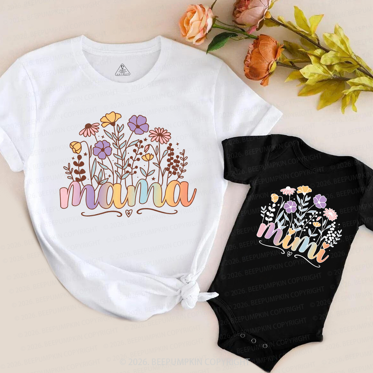 Boho Spring Flower Mom&Me Matching T-Shirts