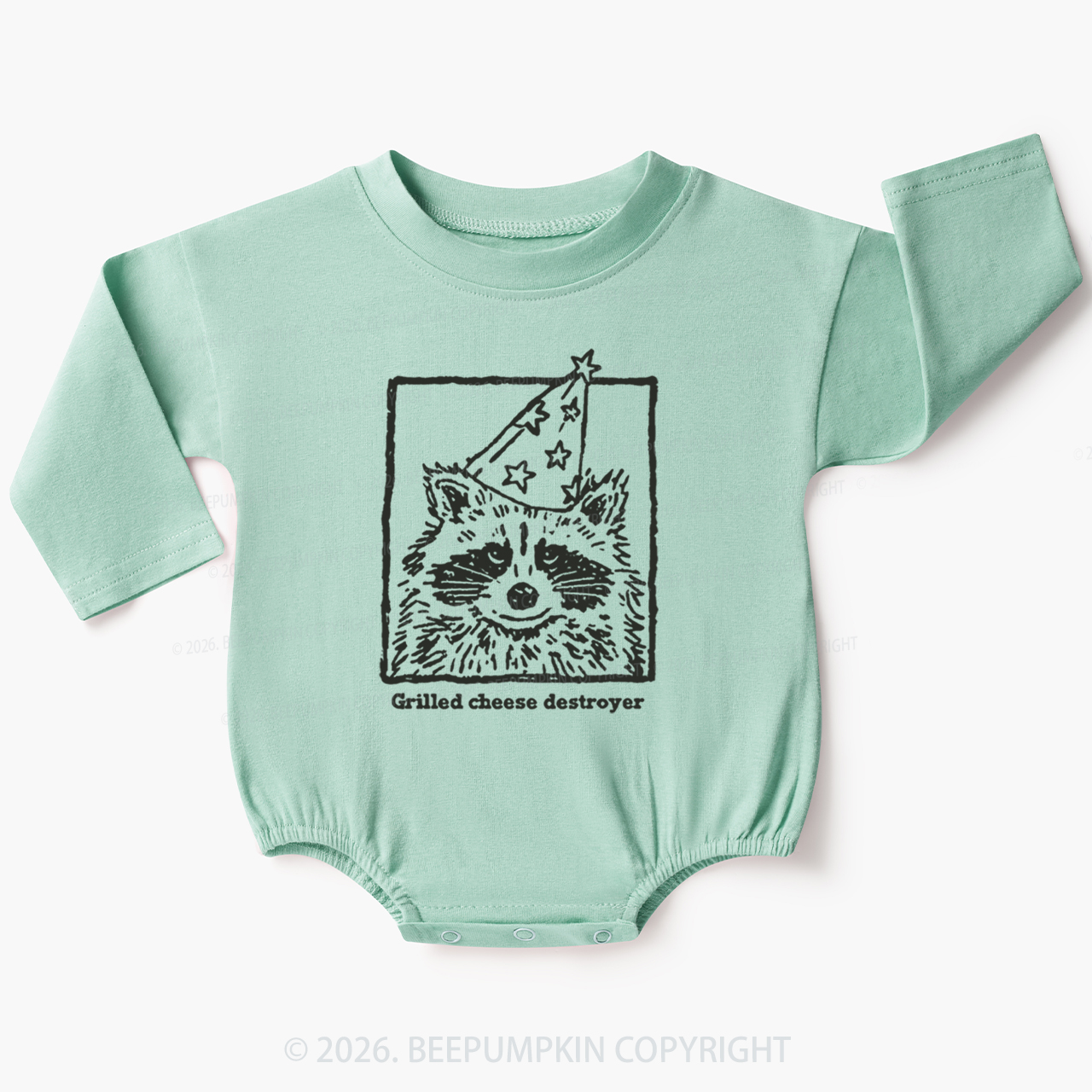 Vintage Raccoon Funny Grilled Cheese Destroyer Baby Bubble Romper