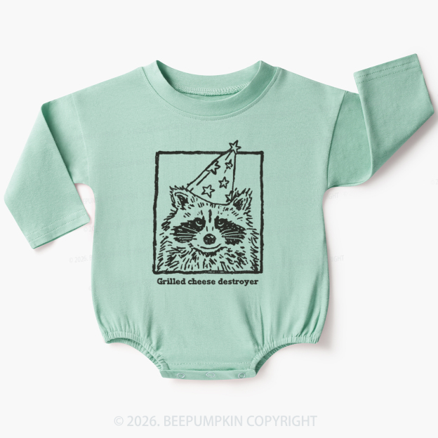 Vintage Raccoon Funny Grilled Cheese Destroyer Baby Bubble Romper