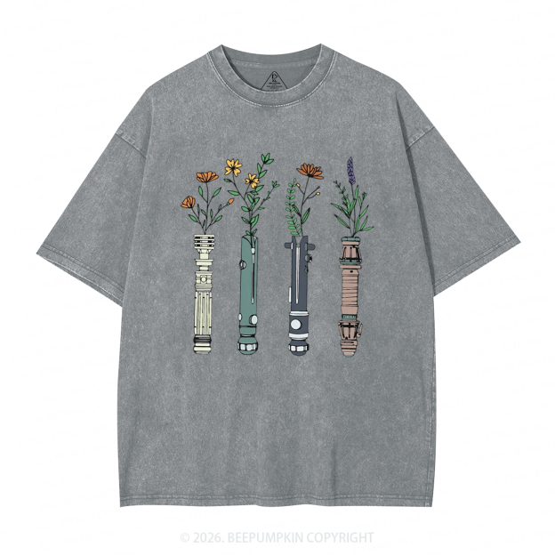 Floral Lightsaber Galaxy Washed T-Shirts
