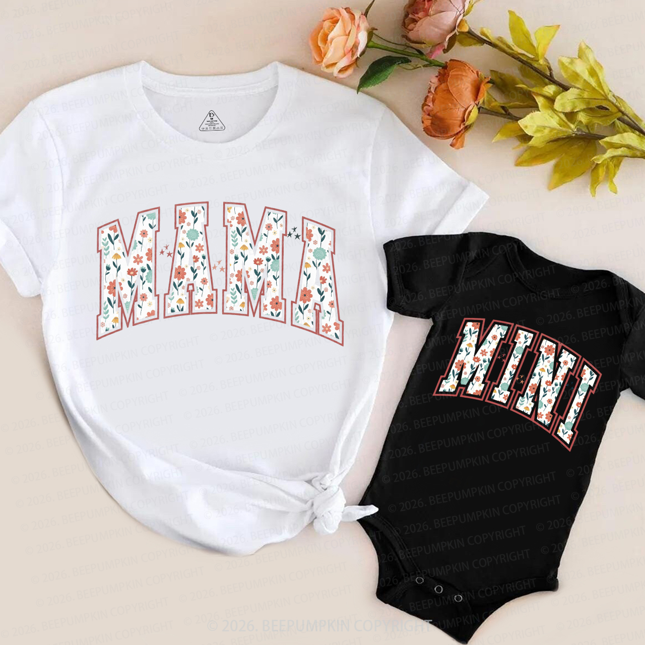 Retro Boho Floral Mom&Me Matching T-Shirts