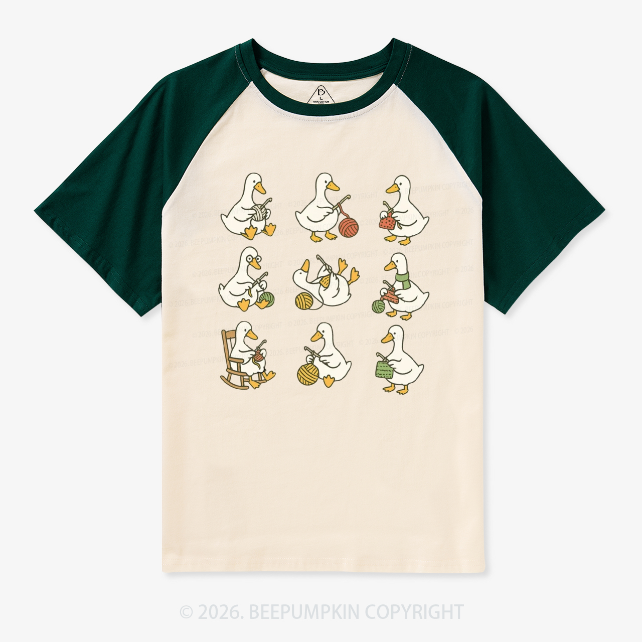 Cute Goose Crocheting Vintage Raglan T-shirt