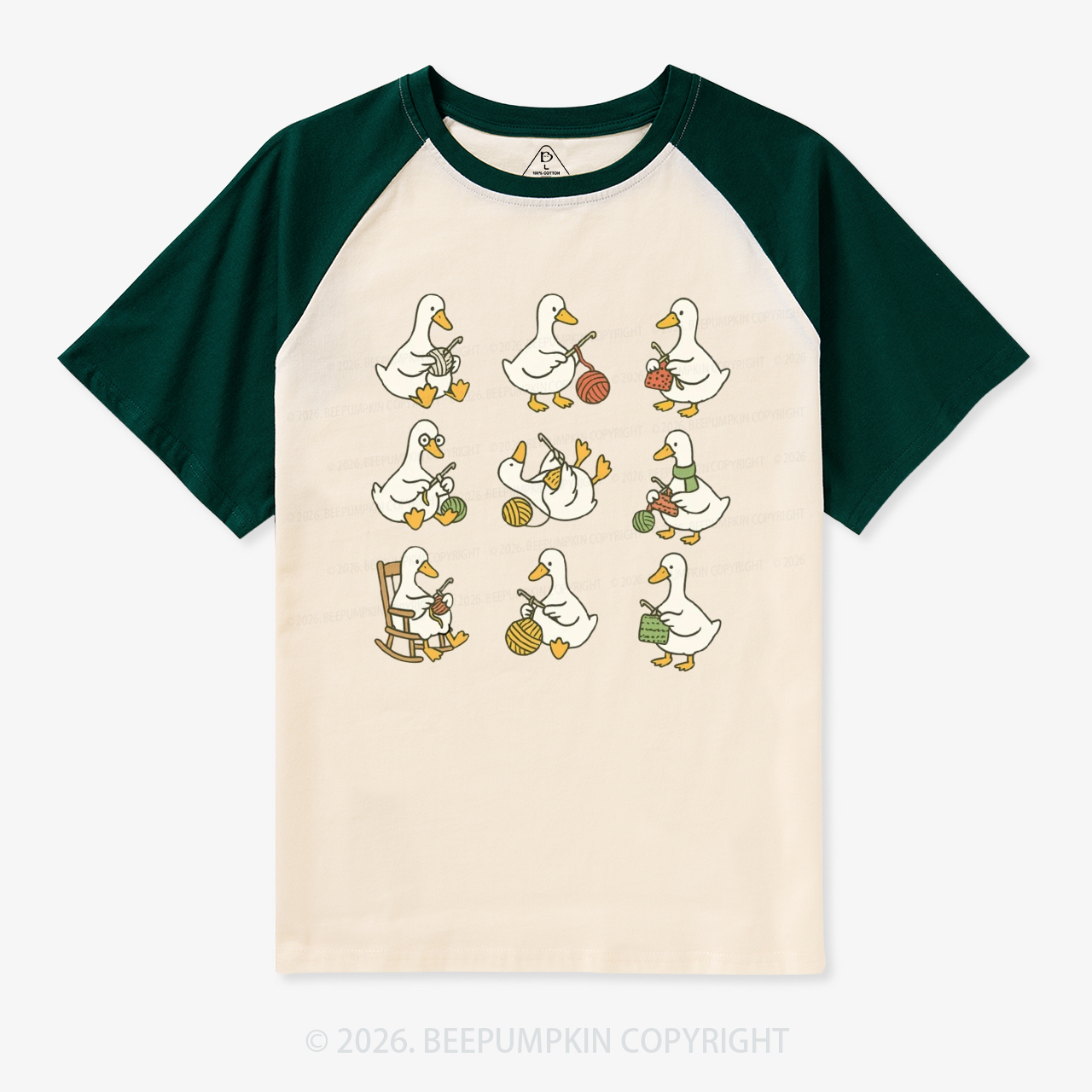 Cute Goose Crocheting Vintage Raglan T-shirt