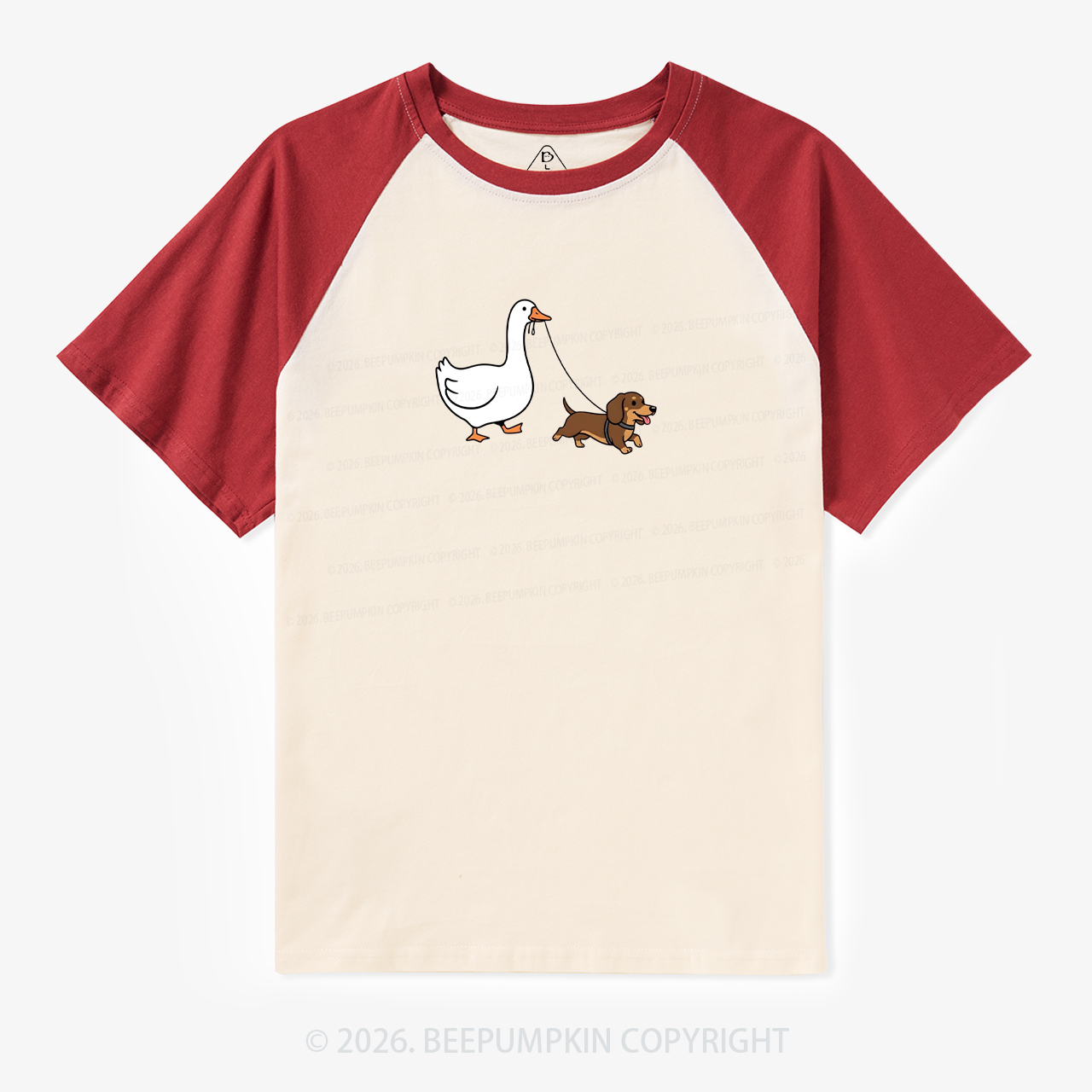 Silly Goose Walking Dachshund Dog Retro Raglan T-shirt