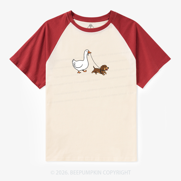 Silly Goose Walking Dachshund Dog Retro Raglan T-shirt