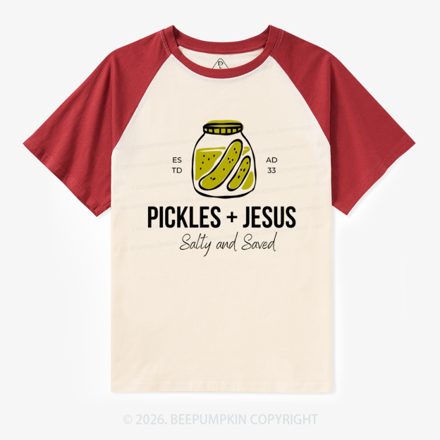 Pickles and Jesus Salty and Saved Vintage Raglan T-shirt