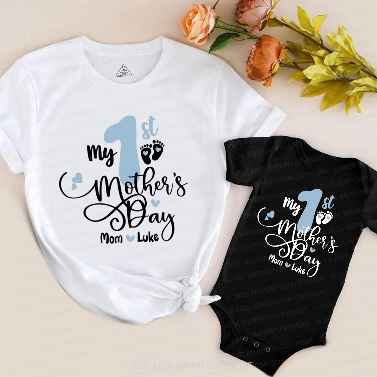 Personalized First Mother's Day New Mommy & Newborn Mom&Me Matching T-Shirts