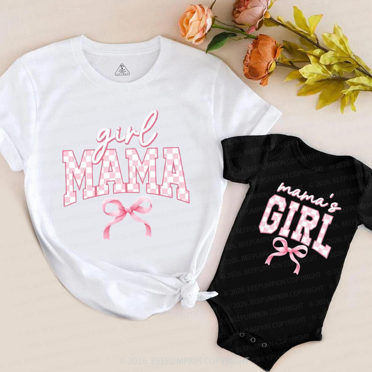 Pink Bow Girl Mama and Mama’s Girl Mom&Me Matching T-Shirts