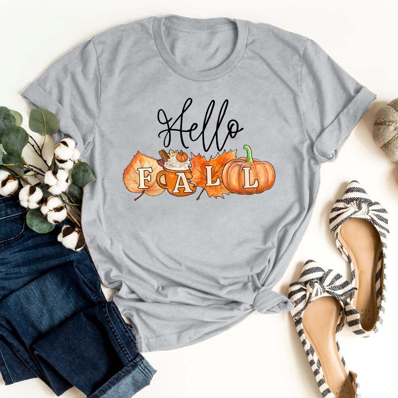 Hello Fall Pumpkin Shirts For Her