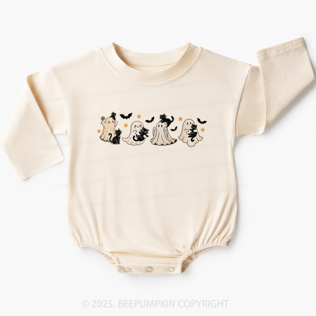 Vintage Halloween Ghost With Black Cats Baby Bubble Romper Beepumpkin