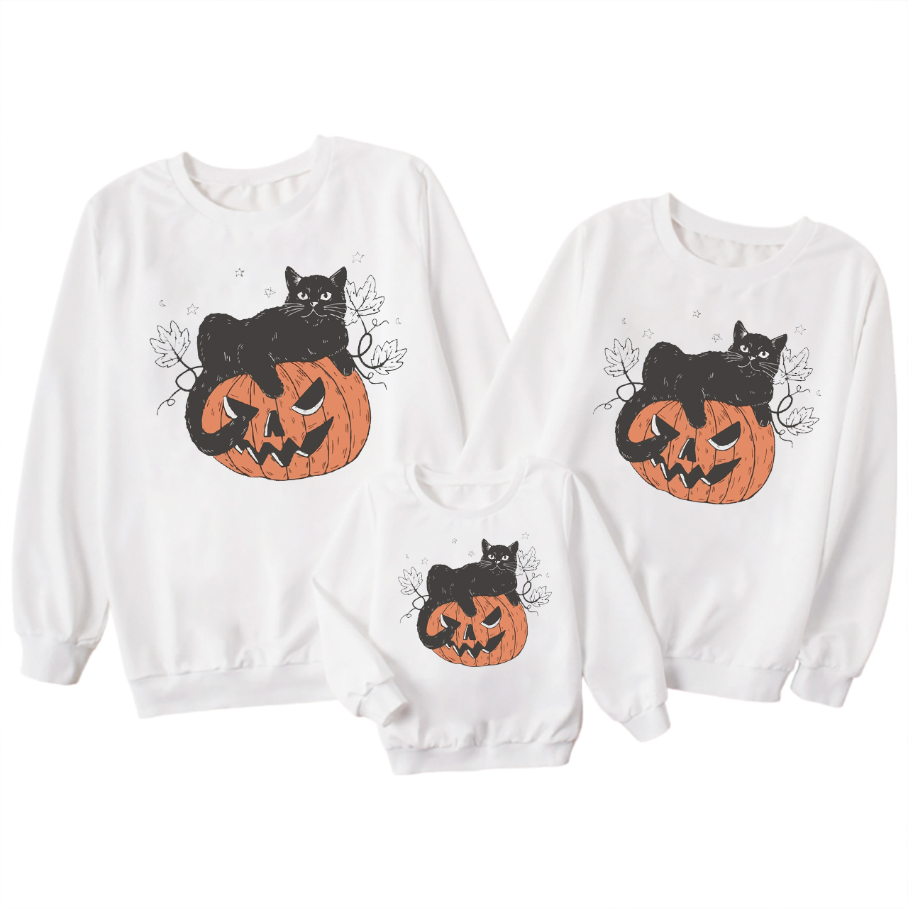 Pumpkin and Black Cat Halloween Party Sweatshirts