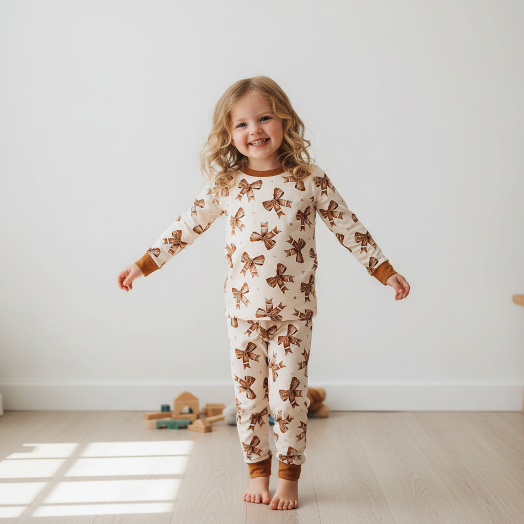 Football Bows Two-Piece Pajama Set For Kids