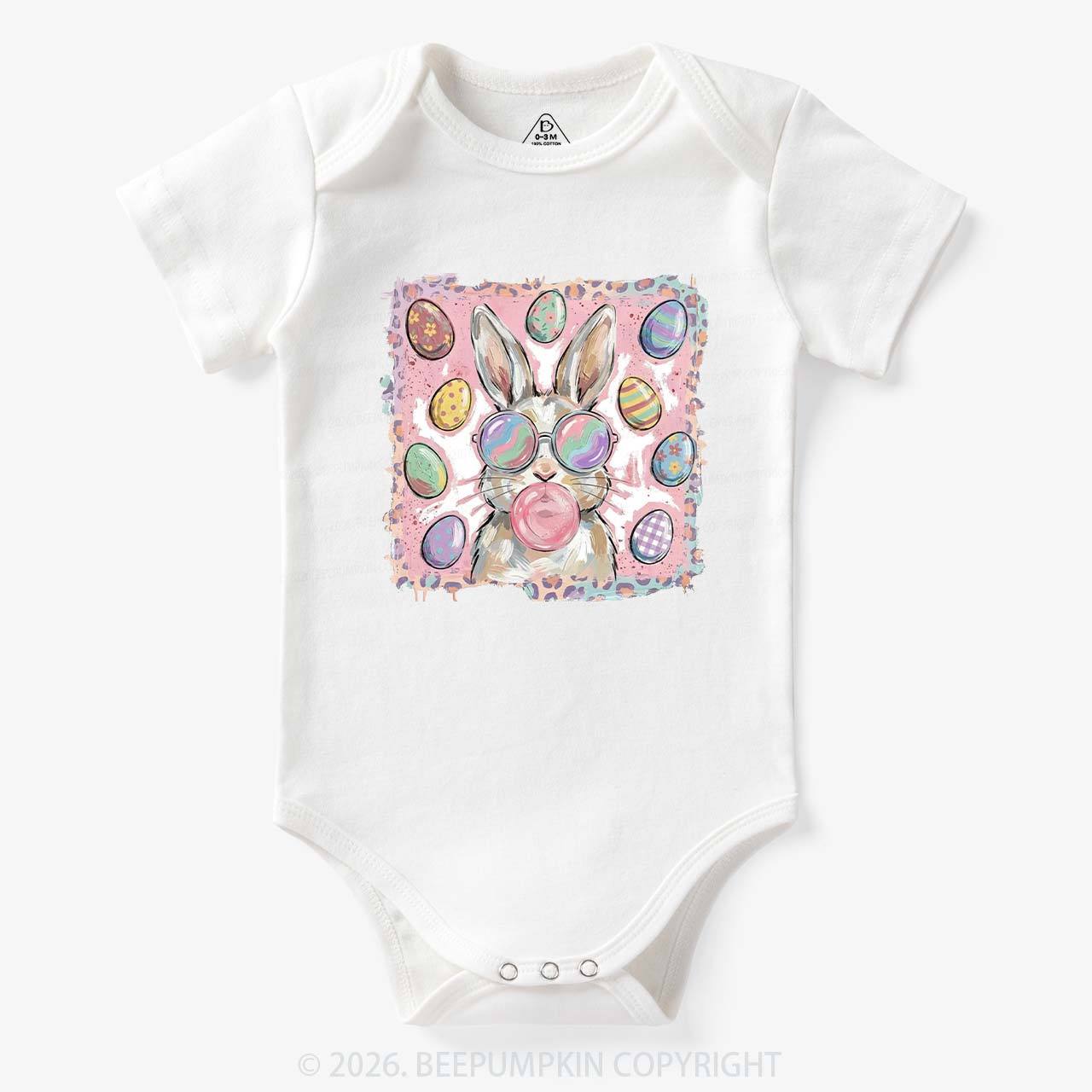 Retro Bubblegum Bunny Colorful Easter Eggs Baby Bodysuit