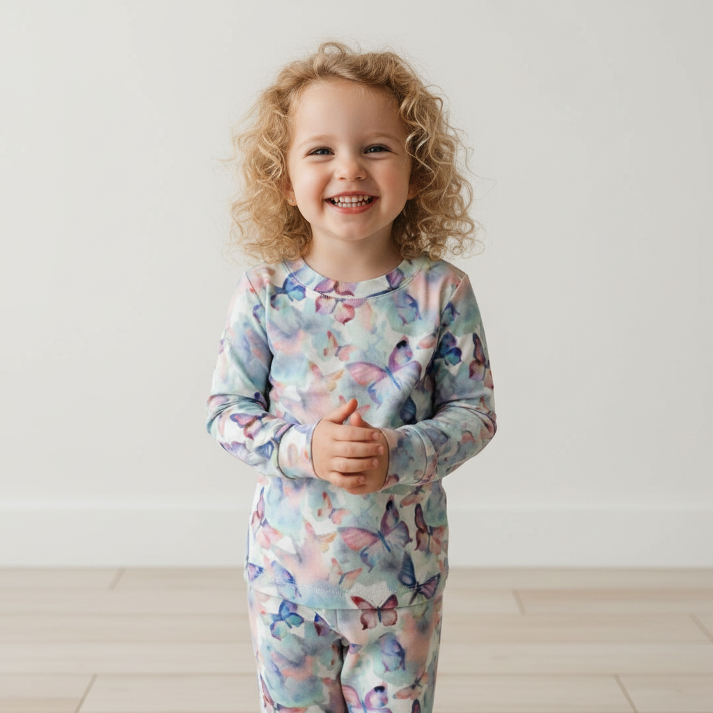 Watercolor Butterfly Two-Piece Pajama Set For Kids