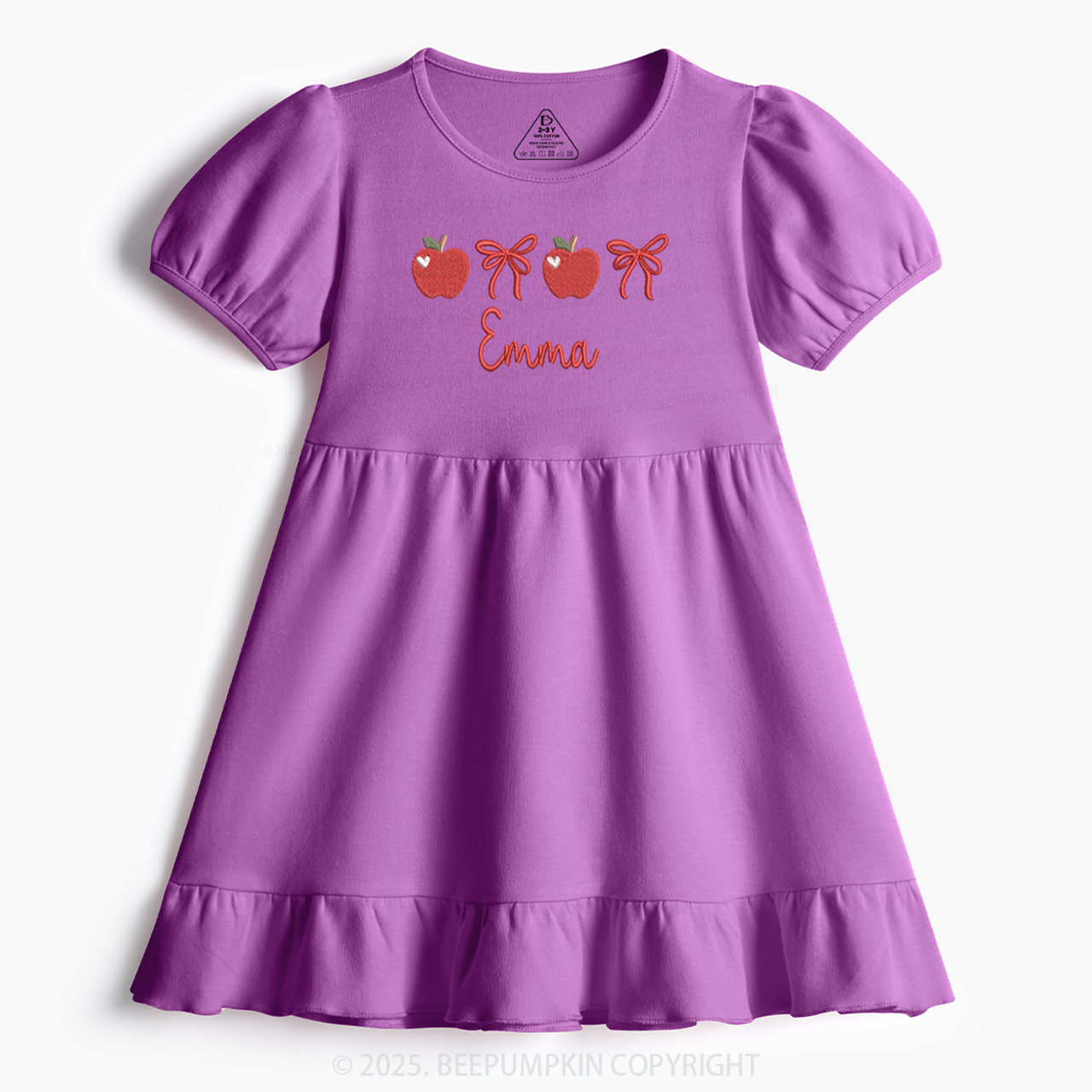 Personalized Red Apple And Bow Name Toddler&Kid's Ruffle Dress Beepumpkin 