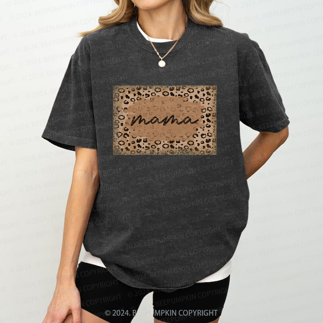 Leopard Print Mama Washed T-Shirts 