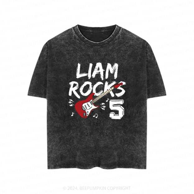 Personalized Rock Guitar Toddler&Kids Washed Tees          
