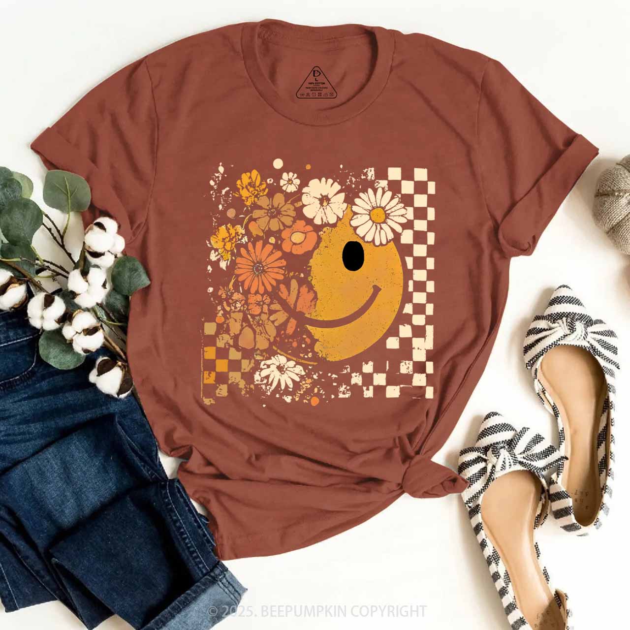 Floral Fall Smiley Face T-Shirts Beepumpkin 
