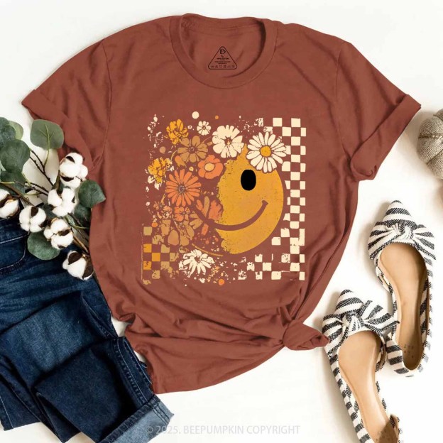 Floral Fall Smiley Face T-Shirts Beepumpkin 