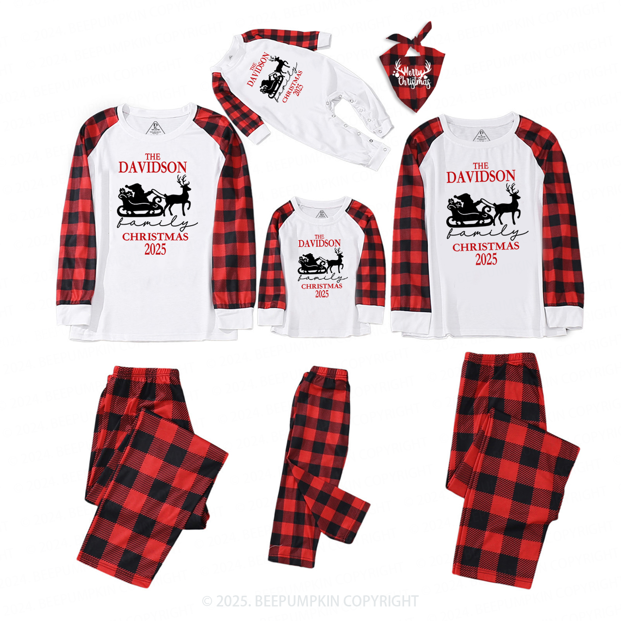 2025 Personalized Santa Claus On The Sleigh Family Matching Pajamas