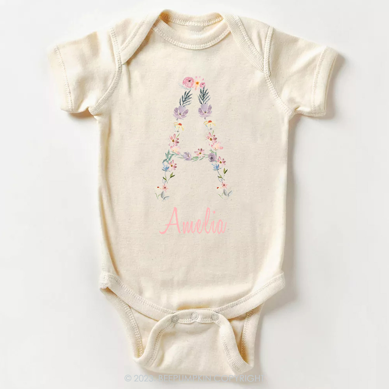 Personalized Flower Monogram Bodysuit For Baby 