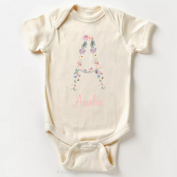 Personalized Flower Monogram Bodysuit For Baby 