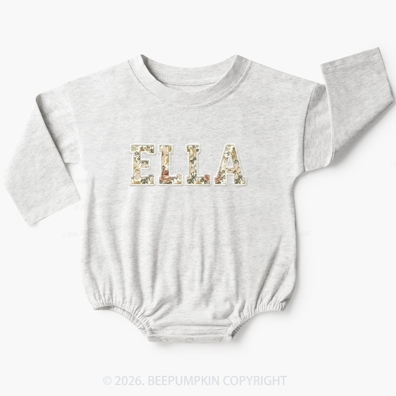 Personalized Applique Wildflower Print  Baby Bubble Romper