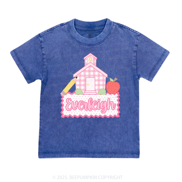 Personalized Pink Schoolhouse Toddler&Kids Washed Tees