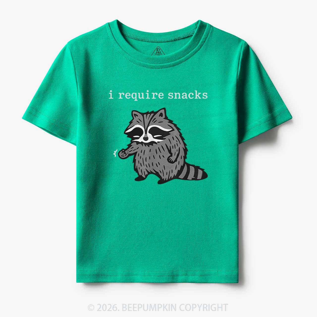 I Require Snacks Raccoon Toddler&Kid's Tees