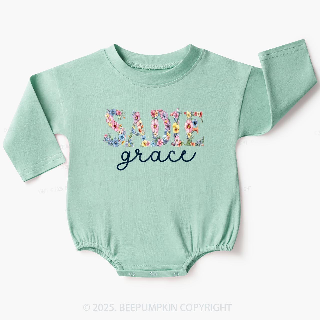 Personalized Floral Name Baby Bubble Romper Beepumpkin