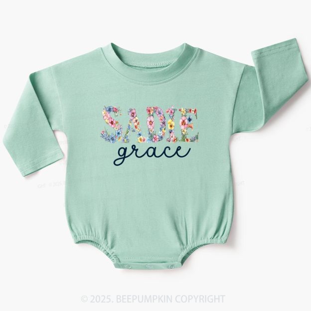 Personalized Floral Name Baby Bubble Romper Beepumpkin