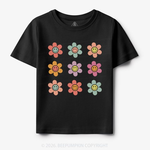 Happy Face Flowers Summer Kids T-Shirts