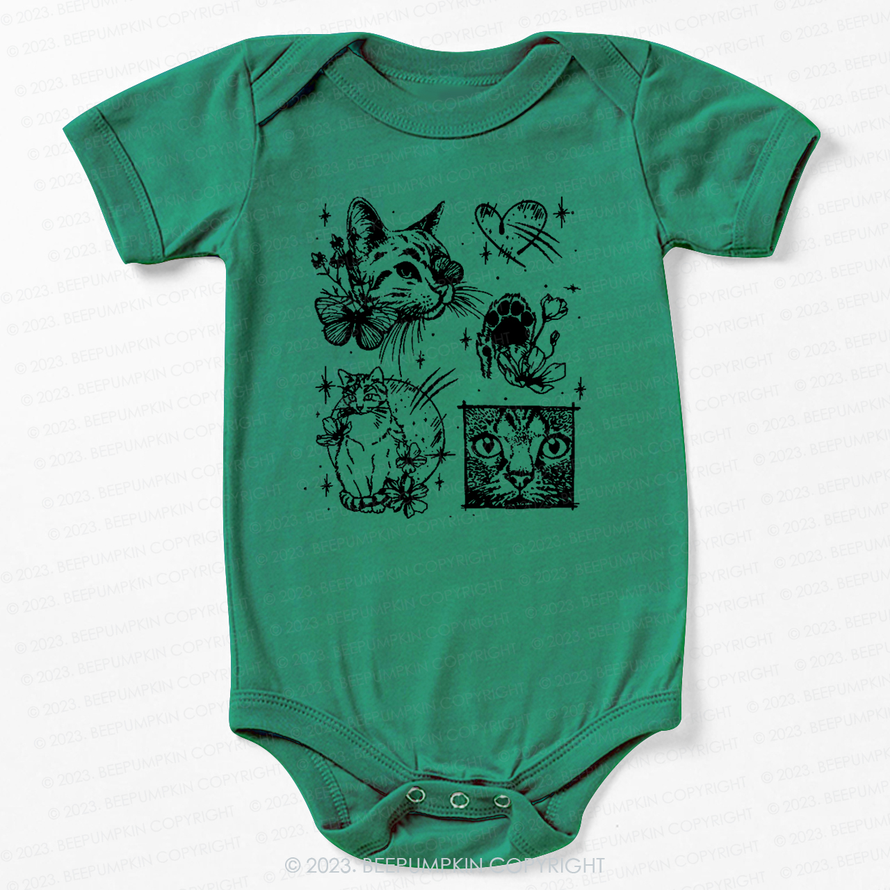 Cats Outlined Retro Bodysuit For Baby