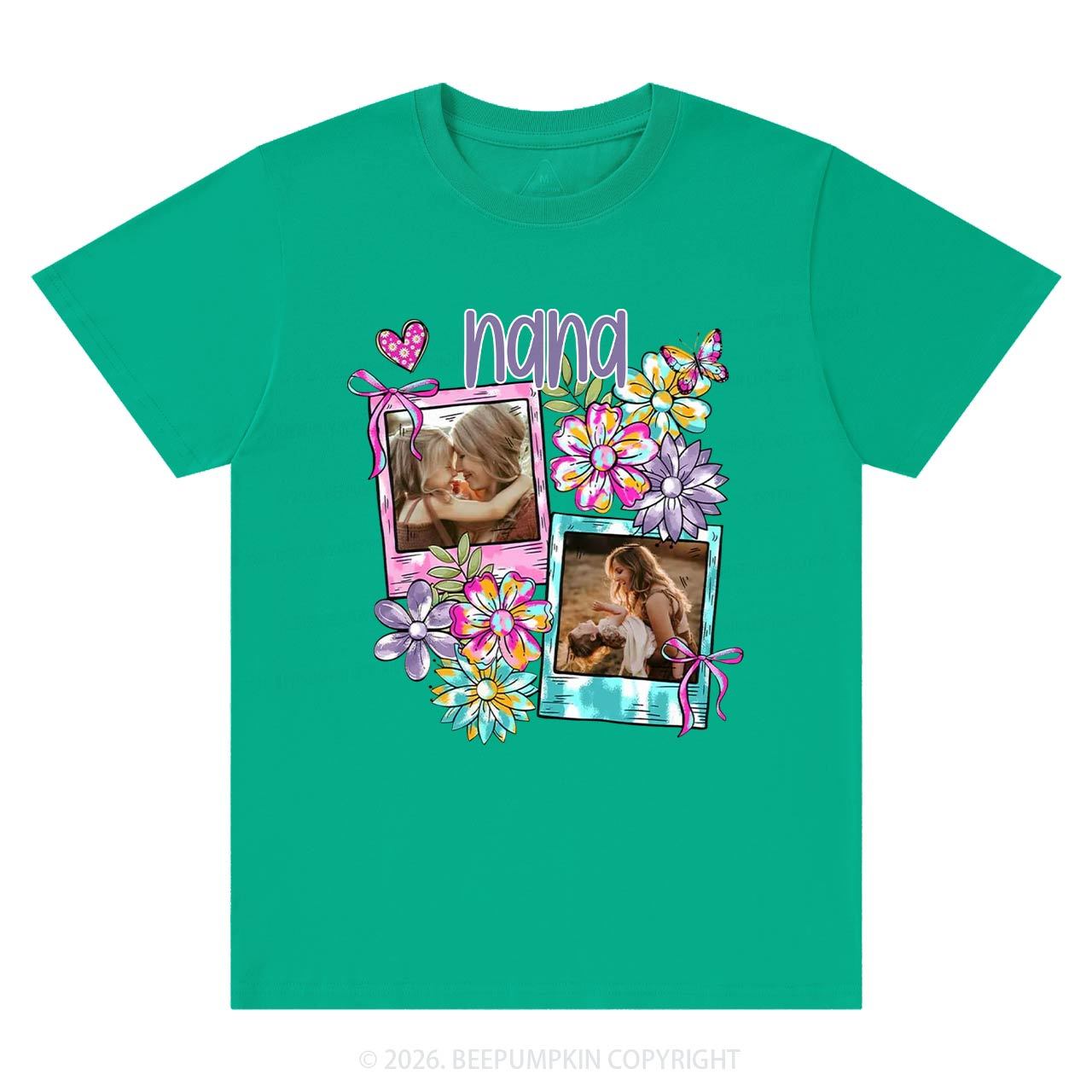 Personalized Floral Coquette Bow Photo T-Shirt For Mom