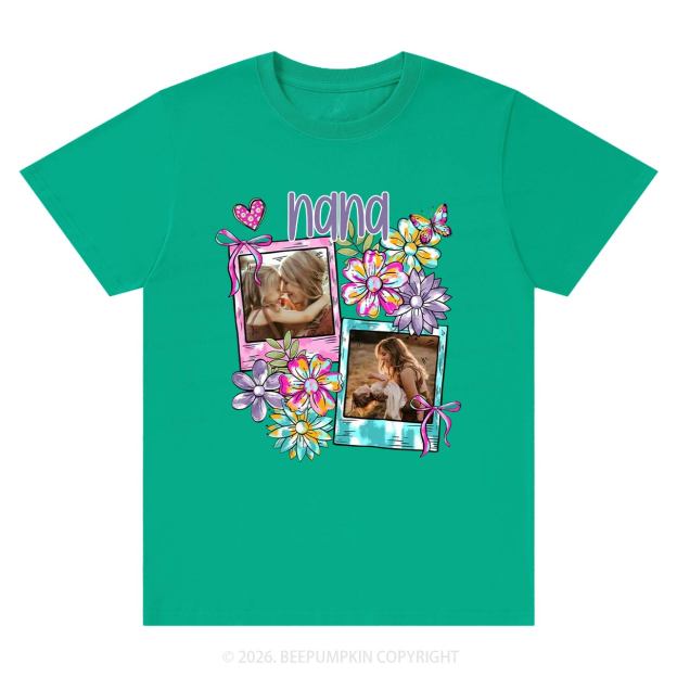 Personalized Floral Coquette Bow Photo T-Shirt For Mom