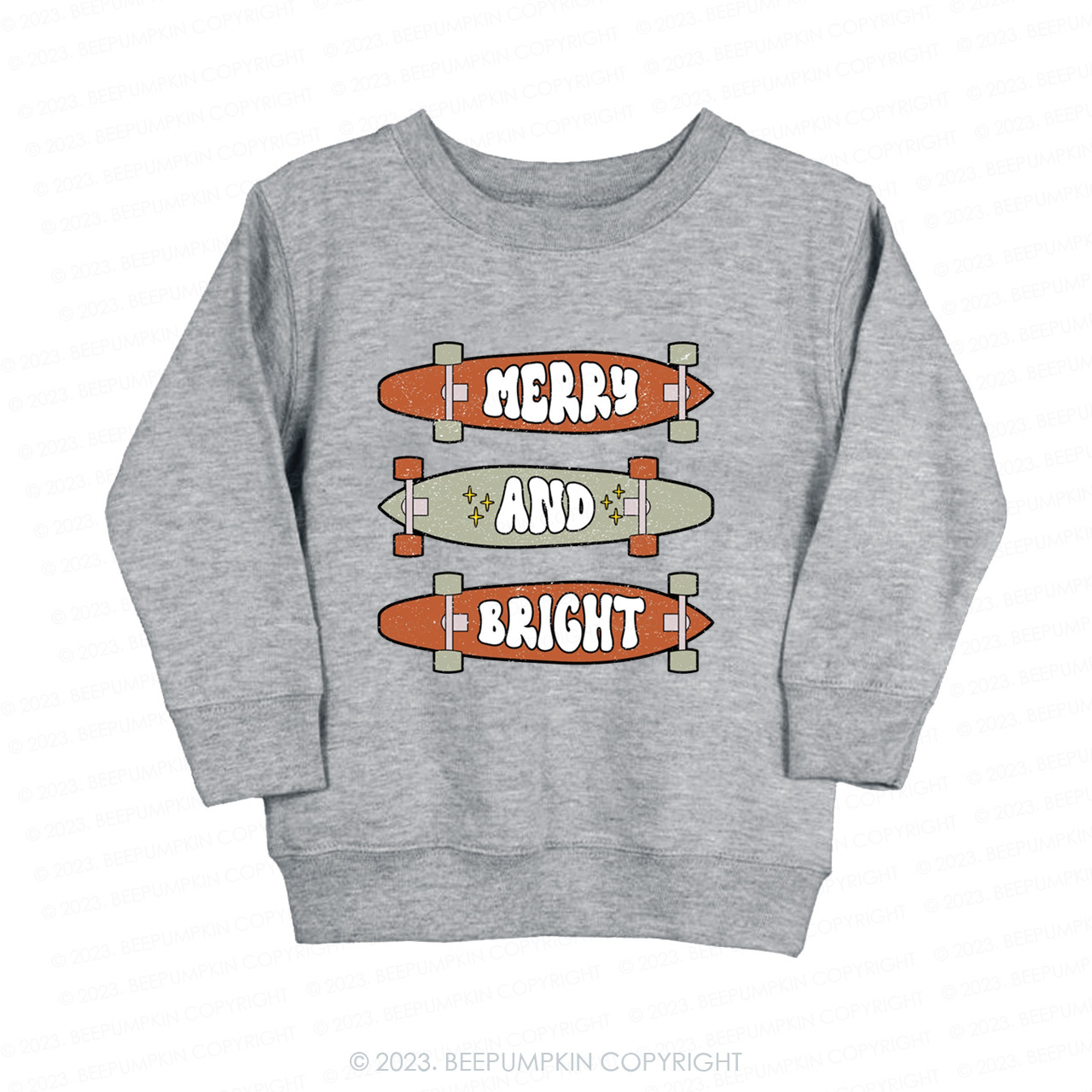 Merry And Bright Christmas Skateboard Kids Sweatshirt Beepumpkin