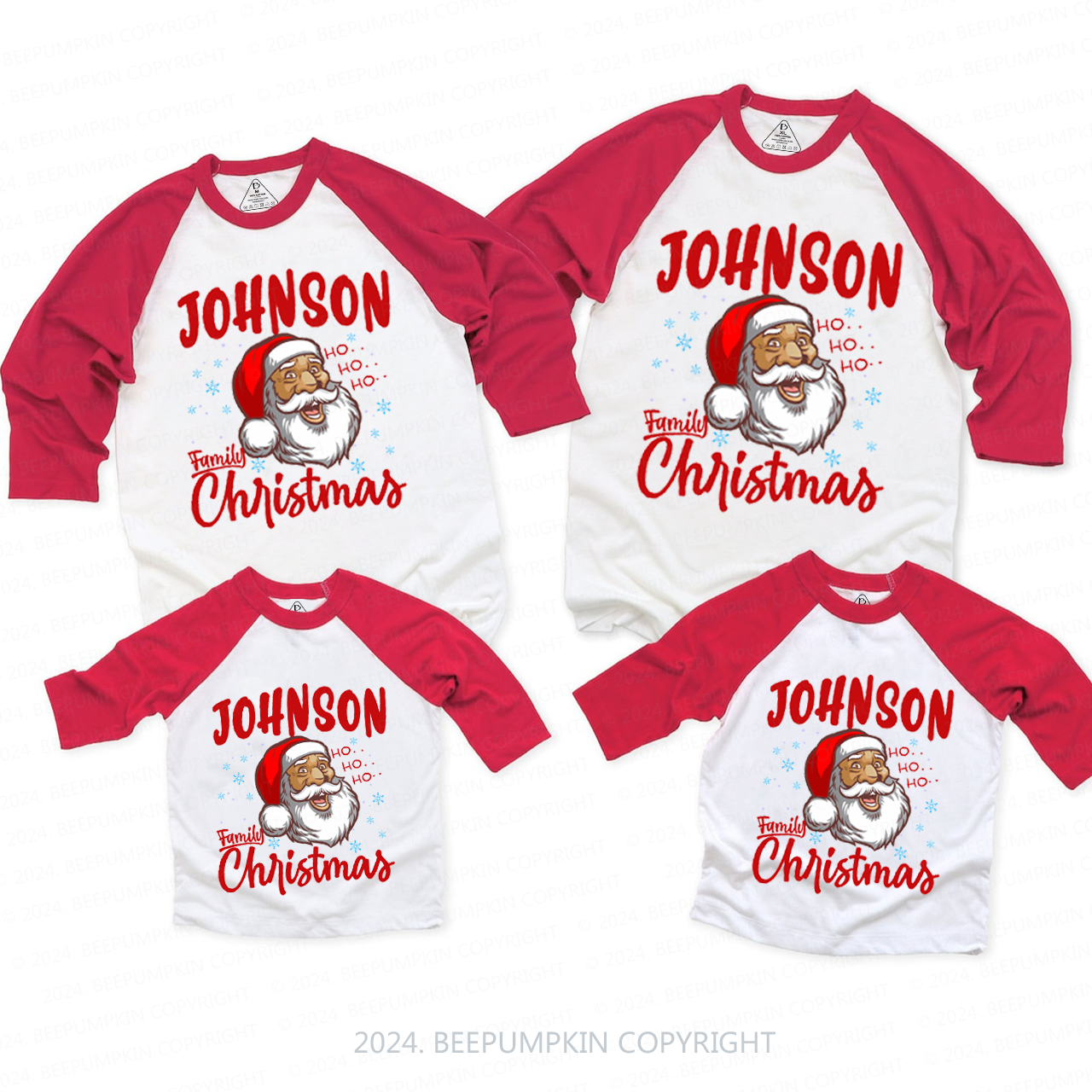 Personalized Black Santa  Family Matching Raglan Sleeves T-Shirts Beepumpkin