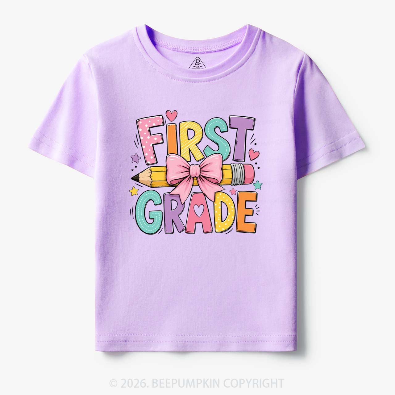 Colorful First Grade Back To School Pencil Bow Toddler&Kid's Tees