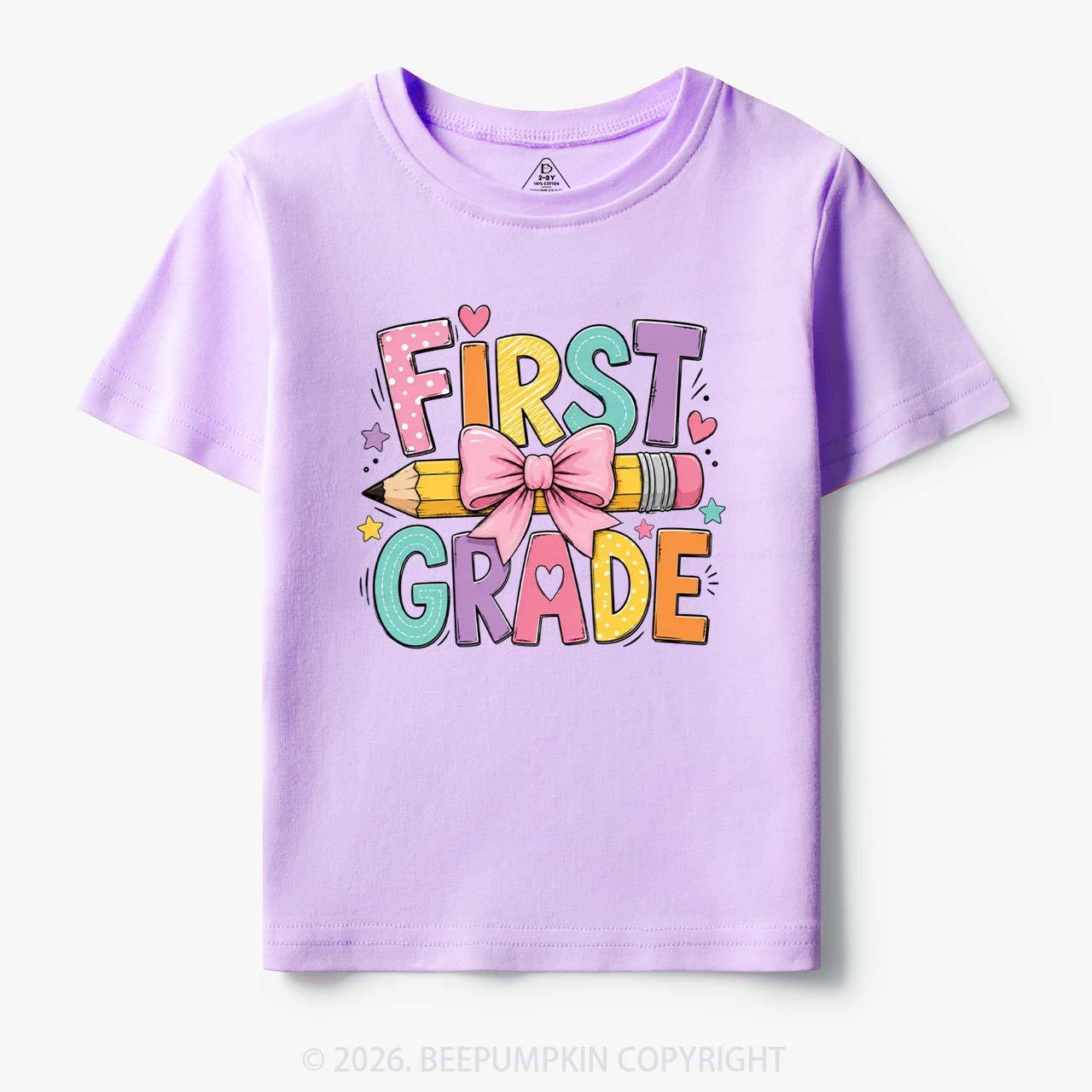 Colorful First Grade Back To School Pencil Bow Toddler&Kid's Tees