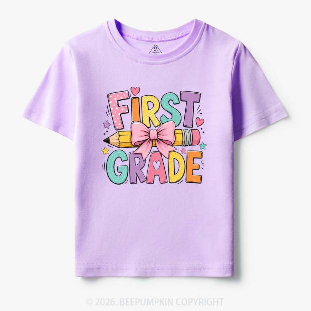 Colorful First Grade Back To School Pencil Bow Toddler&Kid's Tees