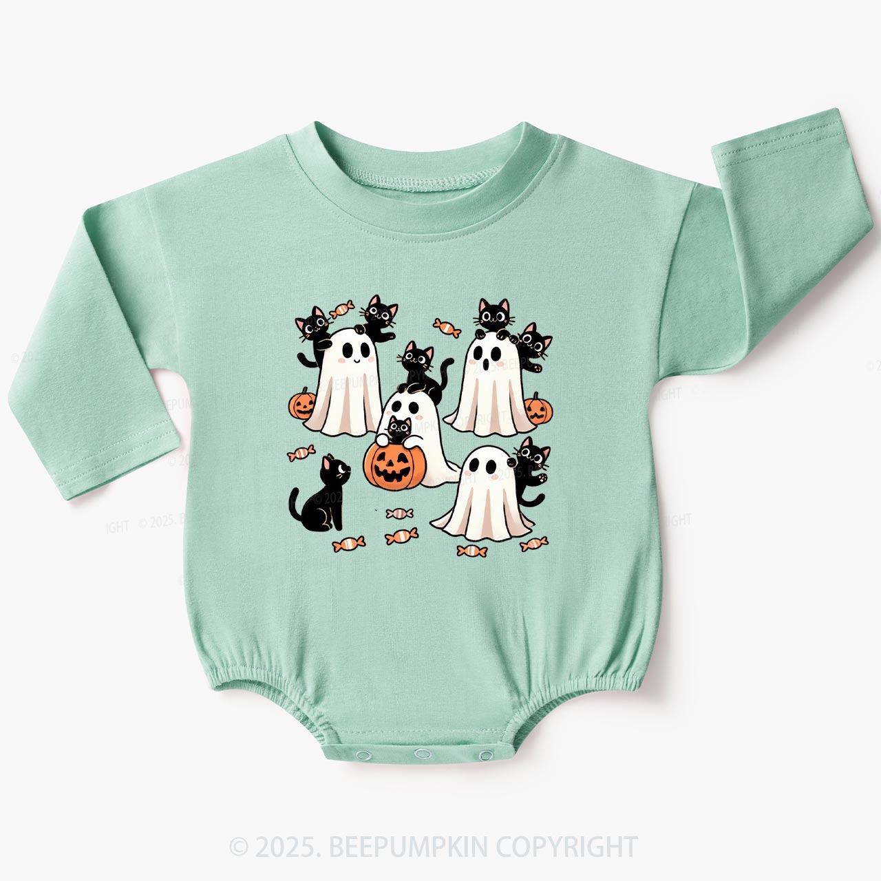 Halloween Black Cat & Ghost Baby Bubble Romper Beepumpkin