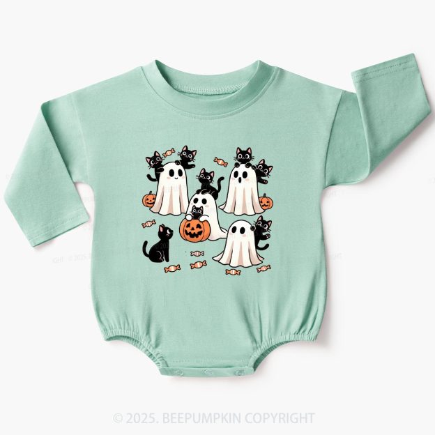Halloween Black Cat & Ghost Baby Bubble Romper Beepumpkin